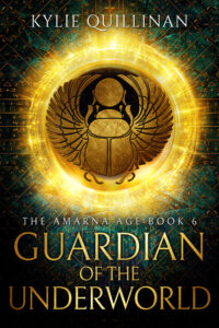 A golden scarab beetle holding a sun disc and set against a golden circular flare.