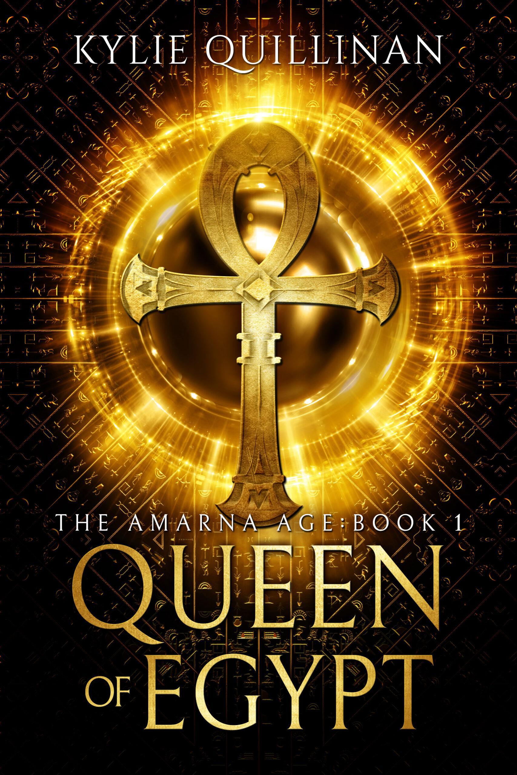 A golden ankh set against a golden circular flare.
