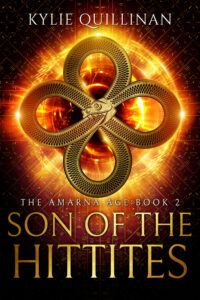 A golden ouroboros set against an orange circular flare.