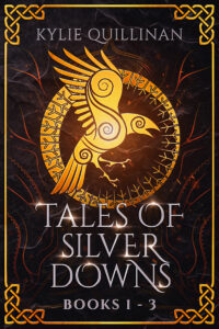 The Tales of Silver Downs cover has a stylised raven inside the outline of a sun.